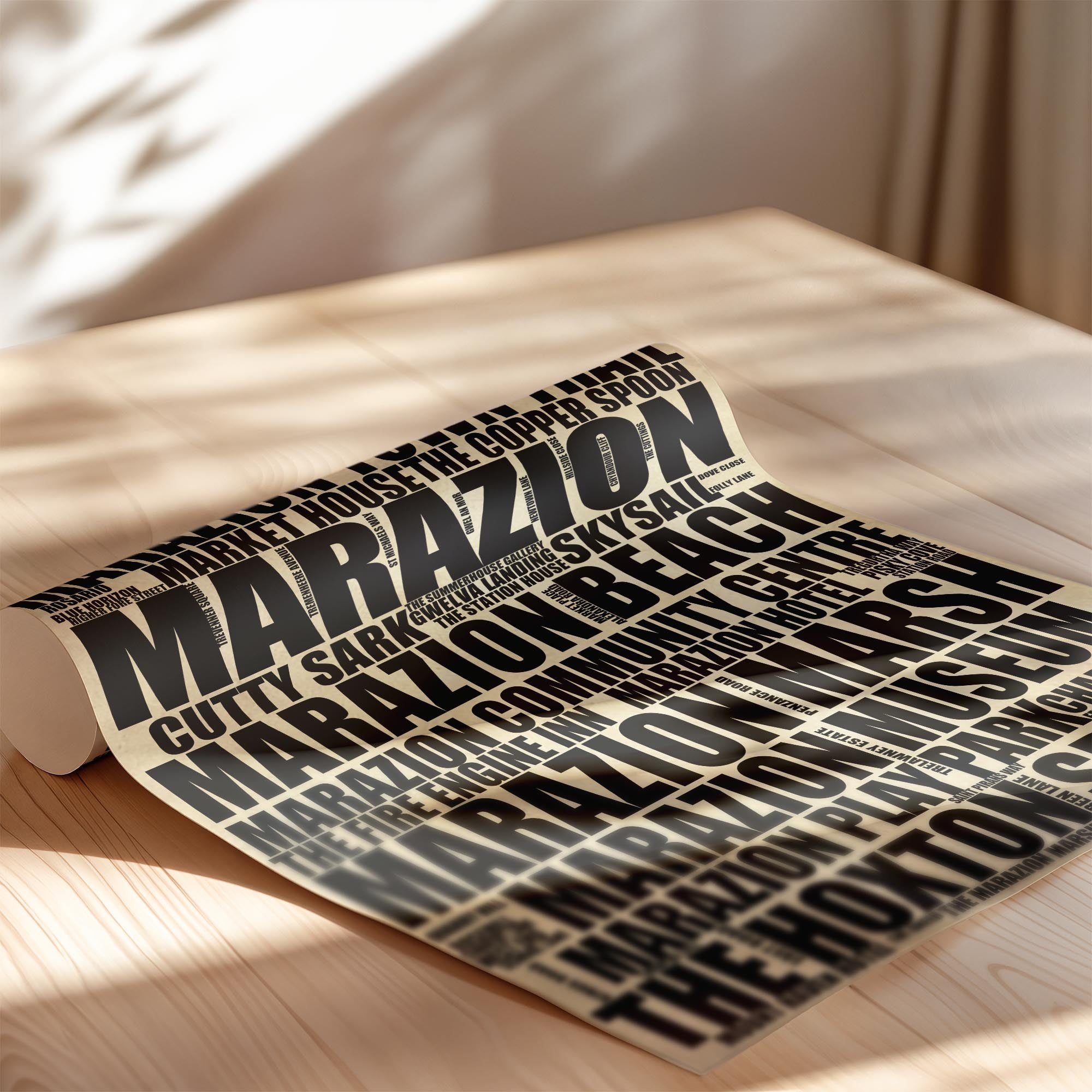 Marazion - Premium Typographic Word Cloud Prints, Posters & Gifts