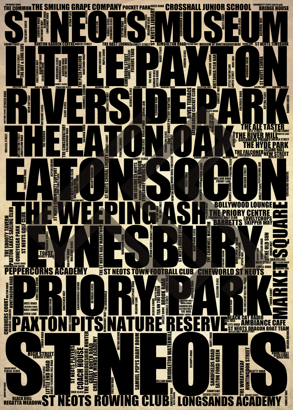 St Neots - Premium Typographic Word Cloud Prints, Posters & Gifts