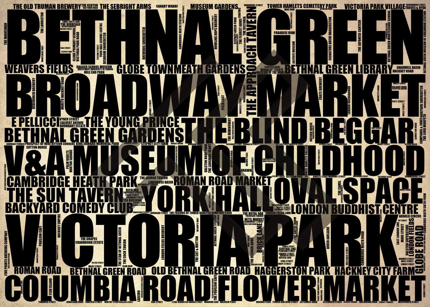 Bethnal Green - Premium Typographic Word Cloud Prints, Posters & Gifts