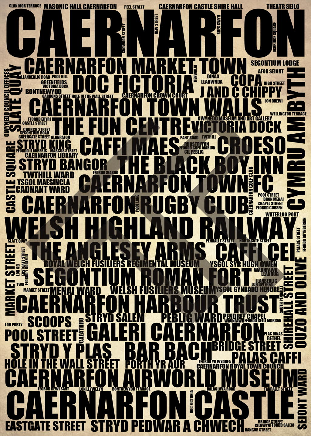 Caernarfon - Premium Typographic Word Cloud Prints, Posters & Gifts