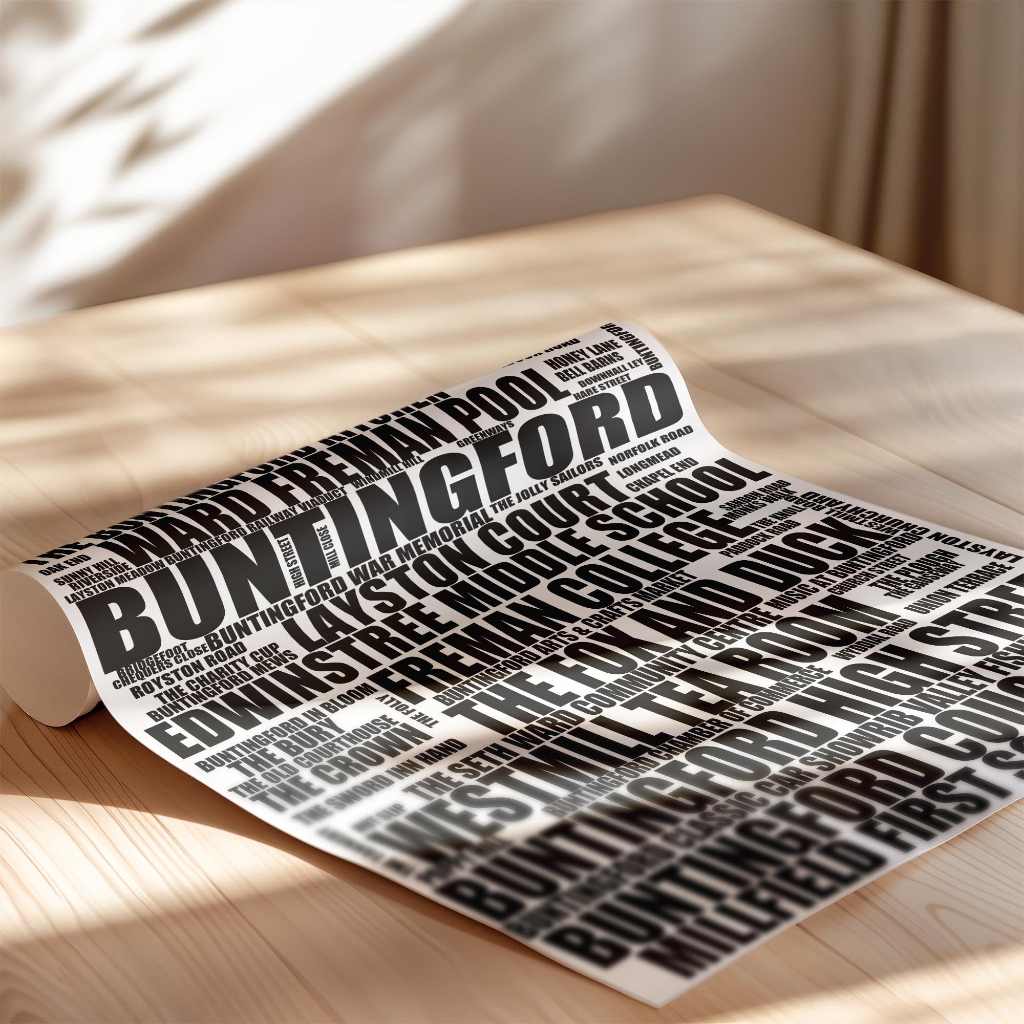 Buntingford - Premium Typographic Word Cloud Prints, Posters & Gifts