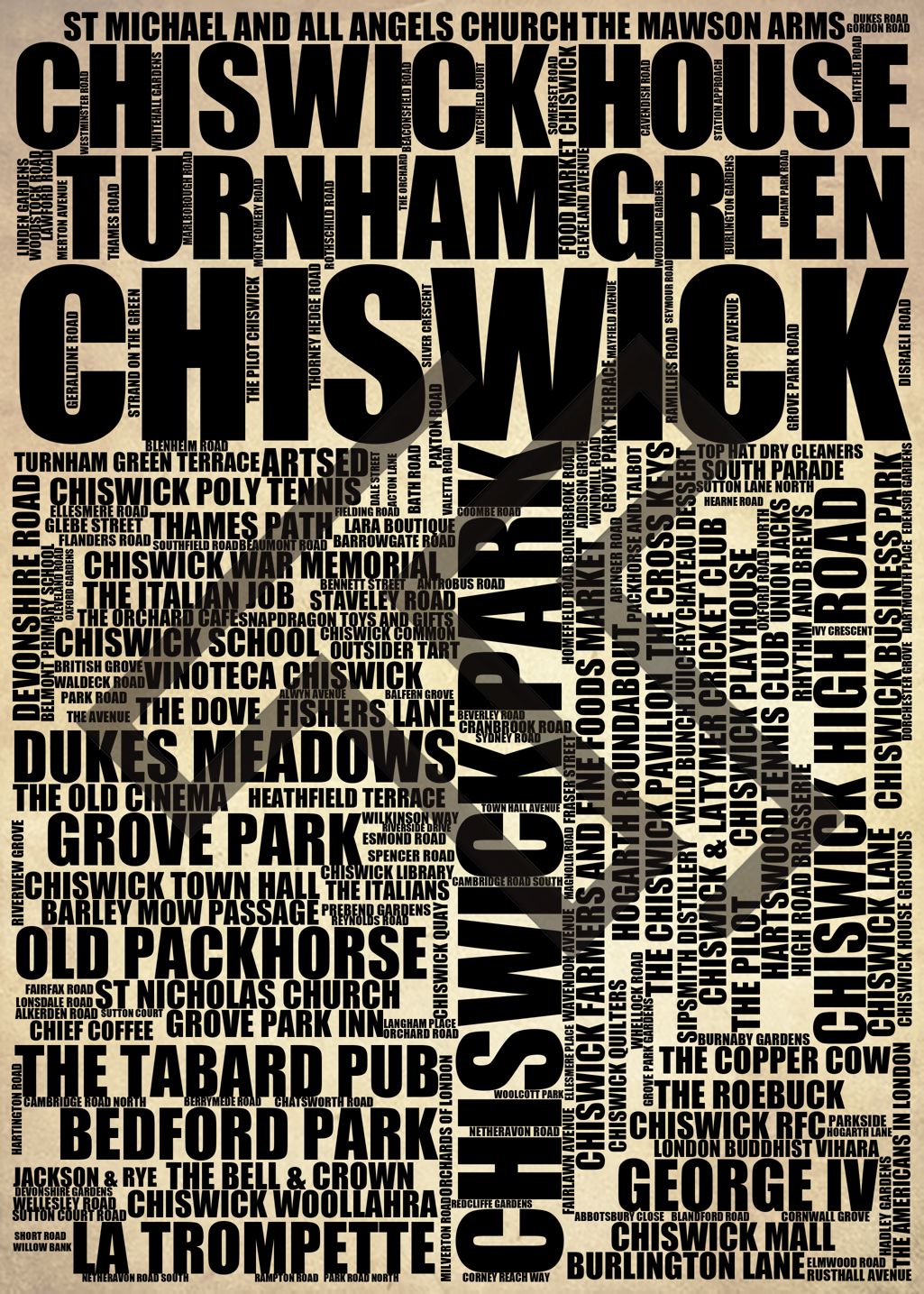 Chiswick - Premium Typographic Word Cloud Prints, Posters & Gifts