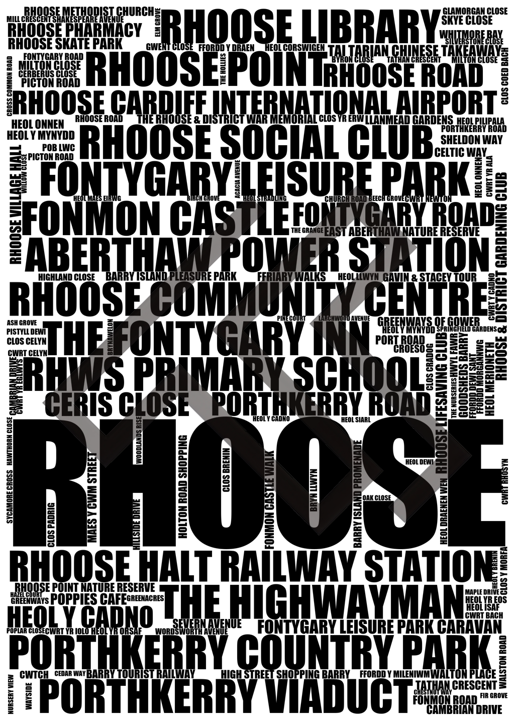 Rhoose - Premium Typographic Word Cloud Prints, Posters & Gifts