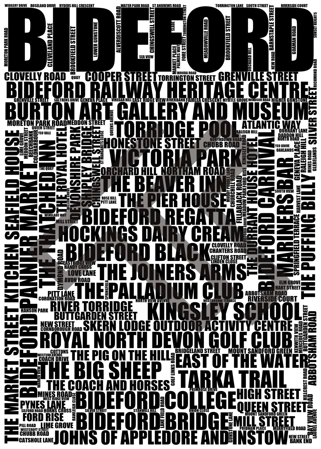 Bideford - Premium Typographic Word Cloud Prints, Posters & Gifts