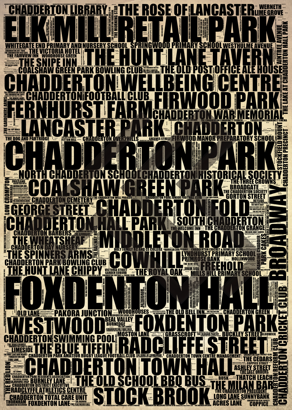 Chadderton - Premium Typographic Word Cloud Prints, Posters & Gifts