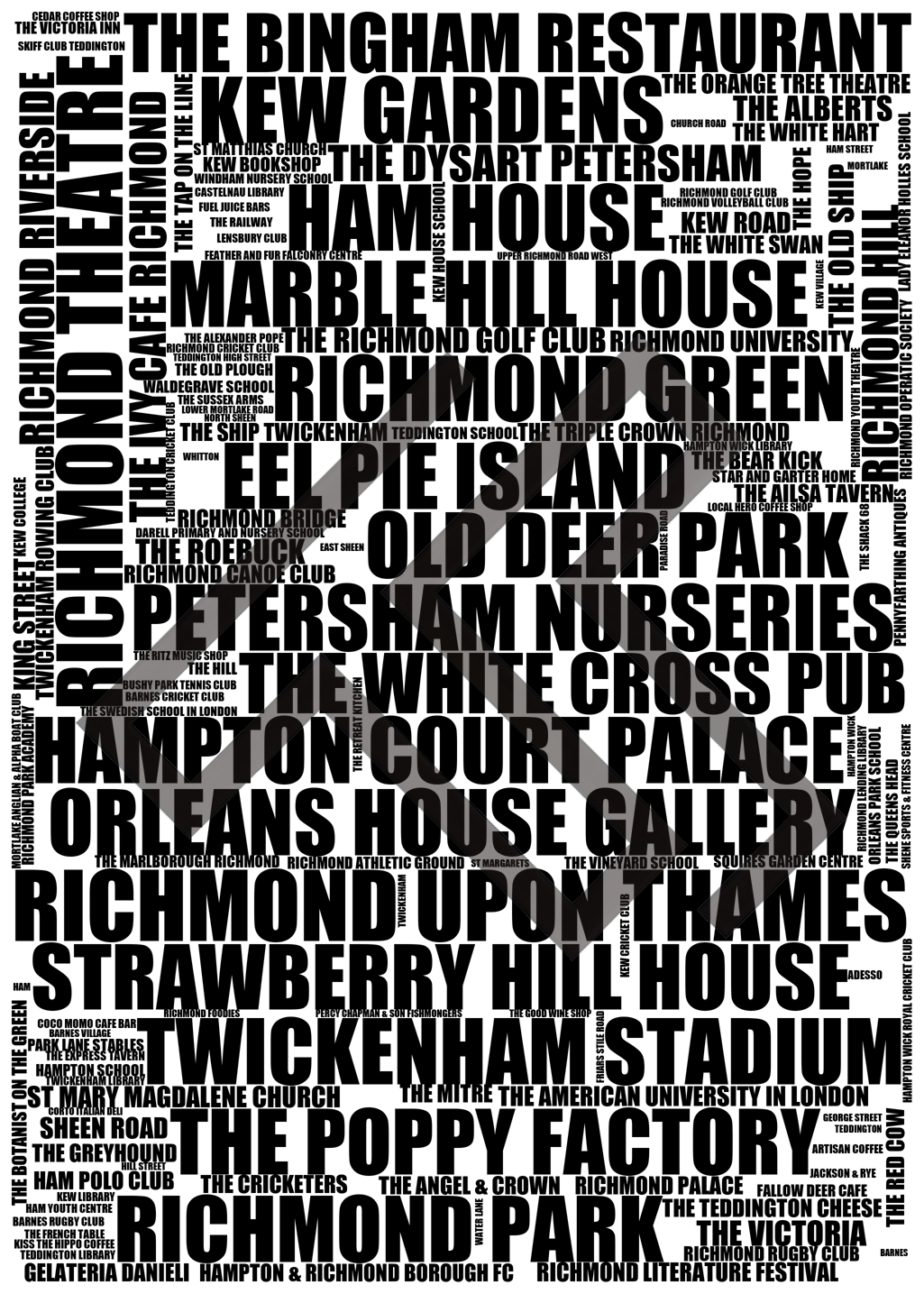 Richmond upon Thames - Premium Typographic Word Cloud Prints, Posters & Gifts