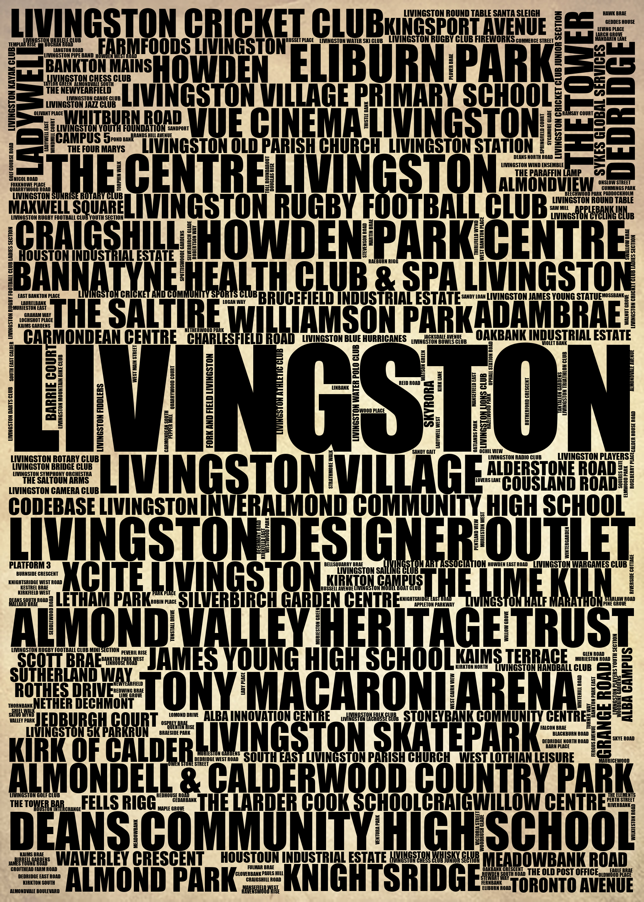 Livingston - Premium Typographic Word Cloud Prints, Posters & Gifts