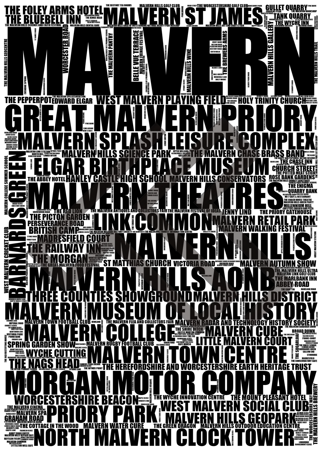 Malvern - Premium Typographic Word Cloud Prints, Posters & Gifts
