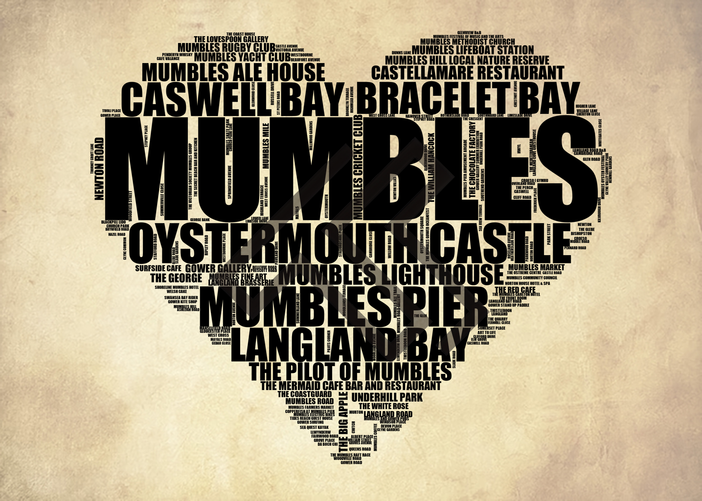 Mumbles - Premium Typographic Word Cloud Prints, Posters & Gifts
