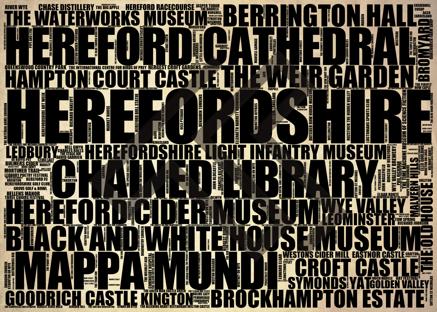 Herefordshire - Premium Typographic Word Cloud Prints, Posters & Gifts