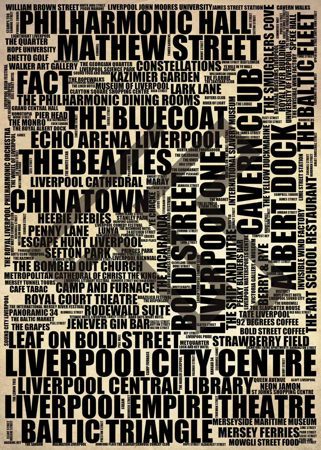 Liverpool City Centre - Premium Typographic Word Cloud Prints, Posters & Gifts