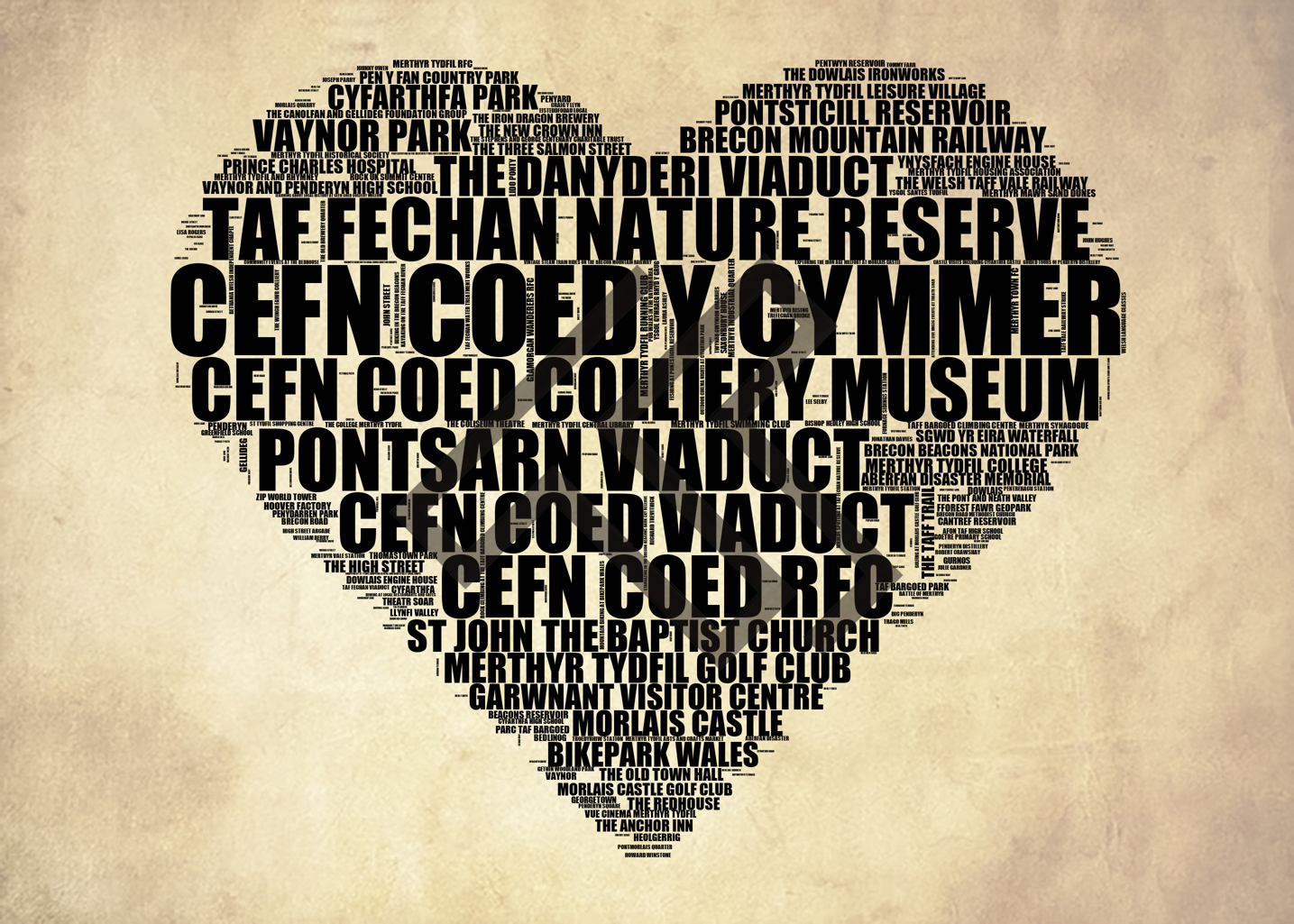 Cefn Coed y Cymmer - Premium Typographic Word Cloud Prints, Posters & Gifts