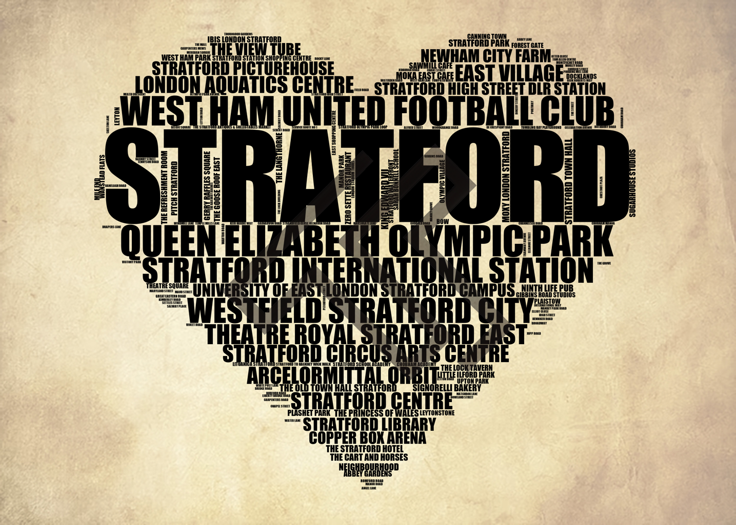 Stratford - Premium Typographic Word Cloud Prints, Posters & Gifts