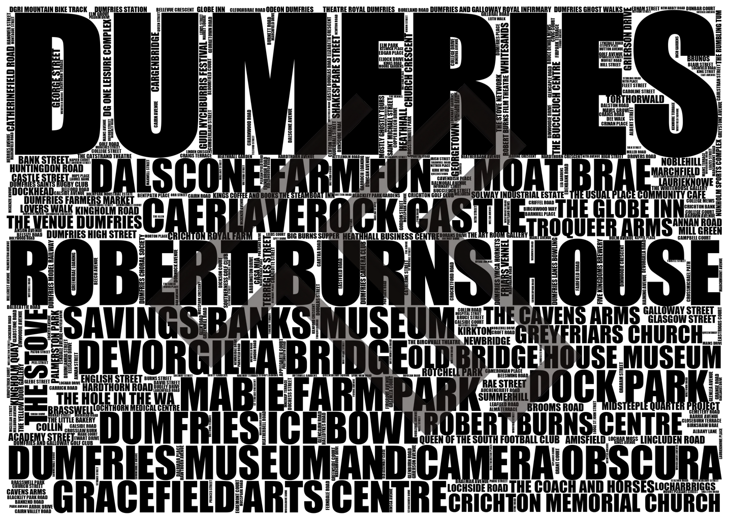 Dumfries - Premium Typographic Word Cloud Prints, Posters & Gifts