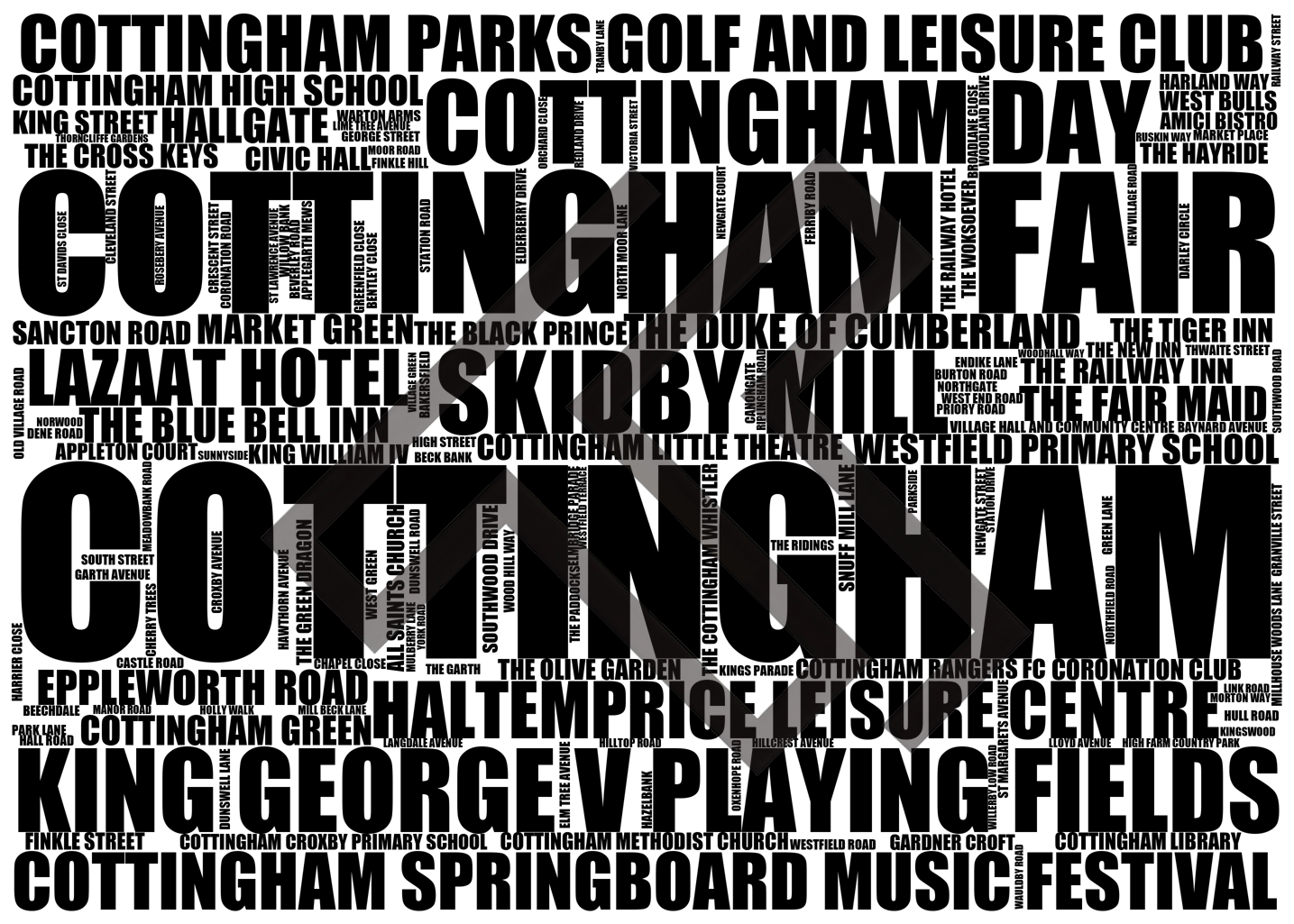 Cottingham - Premium Typographic Word Cloud Prints, Posters & Gifts