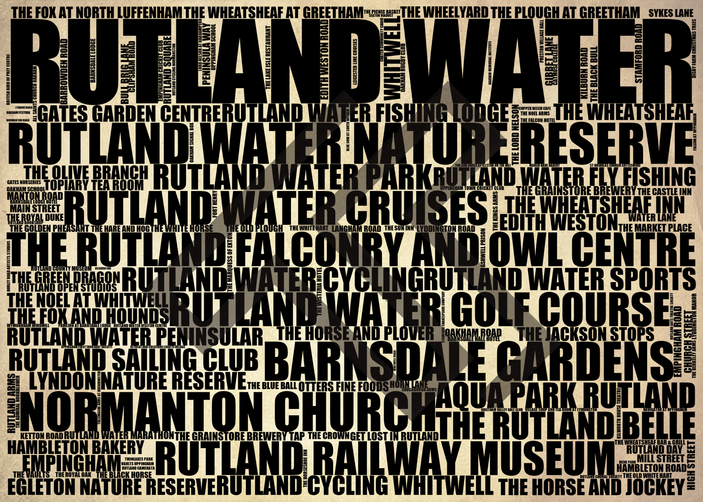 Rutland Water - Premium Typographic Word Cloud Prints, Posters & Gifts