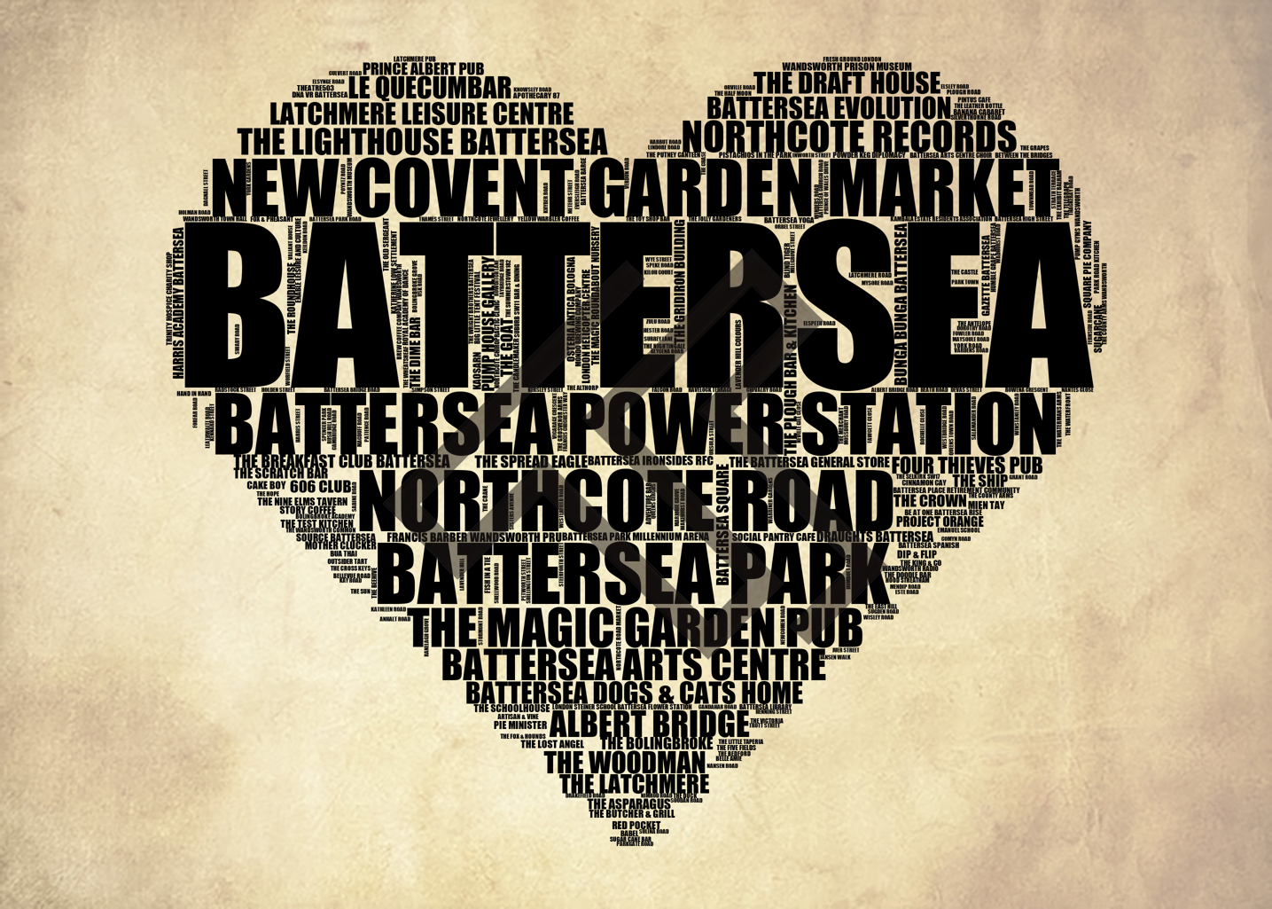 Battersea - Premium Typographic Word Cloud Prints, Posters & Gifts