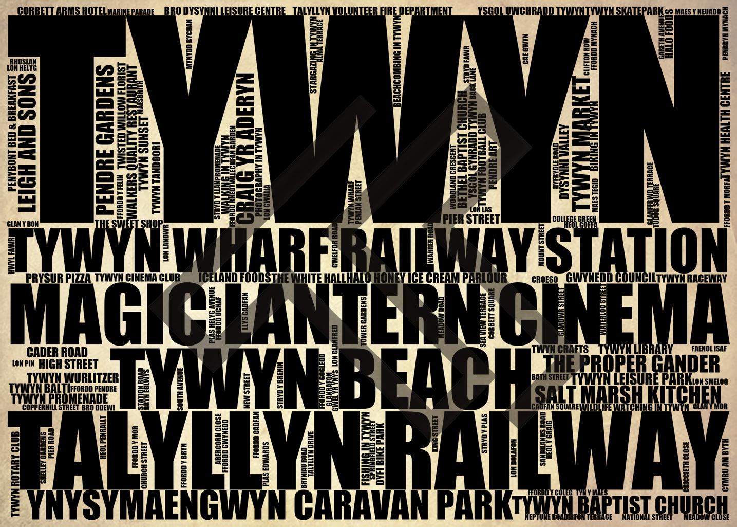 Tywyn - Premium Typographic Word Cloud Prints, Posters & Gifts