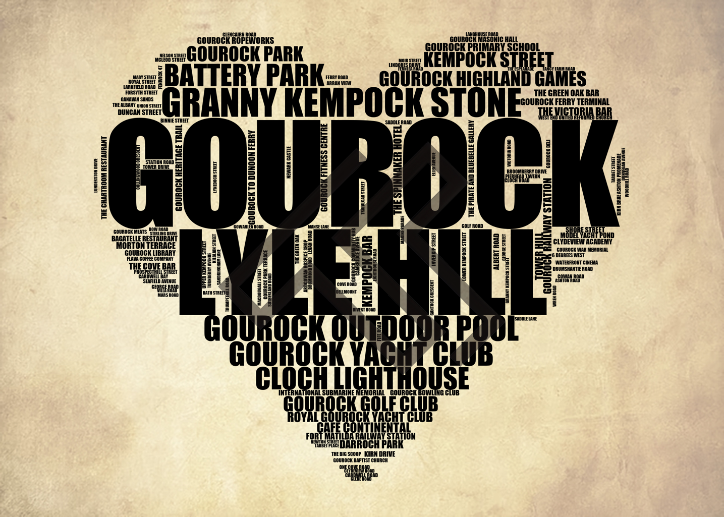 Gourock - Premium Typographic Word Cloud Prints, Posters & Gifts