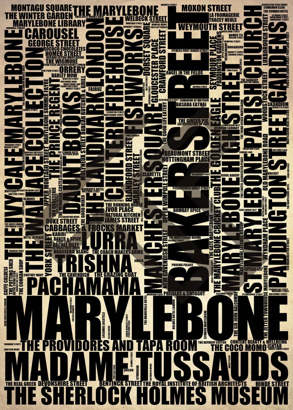 Marylebone - Premium Typographic Word Cloud Prints, Posters & Gifts