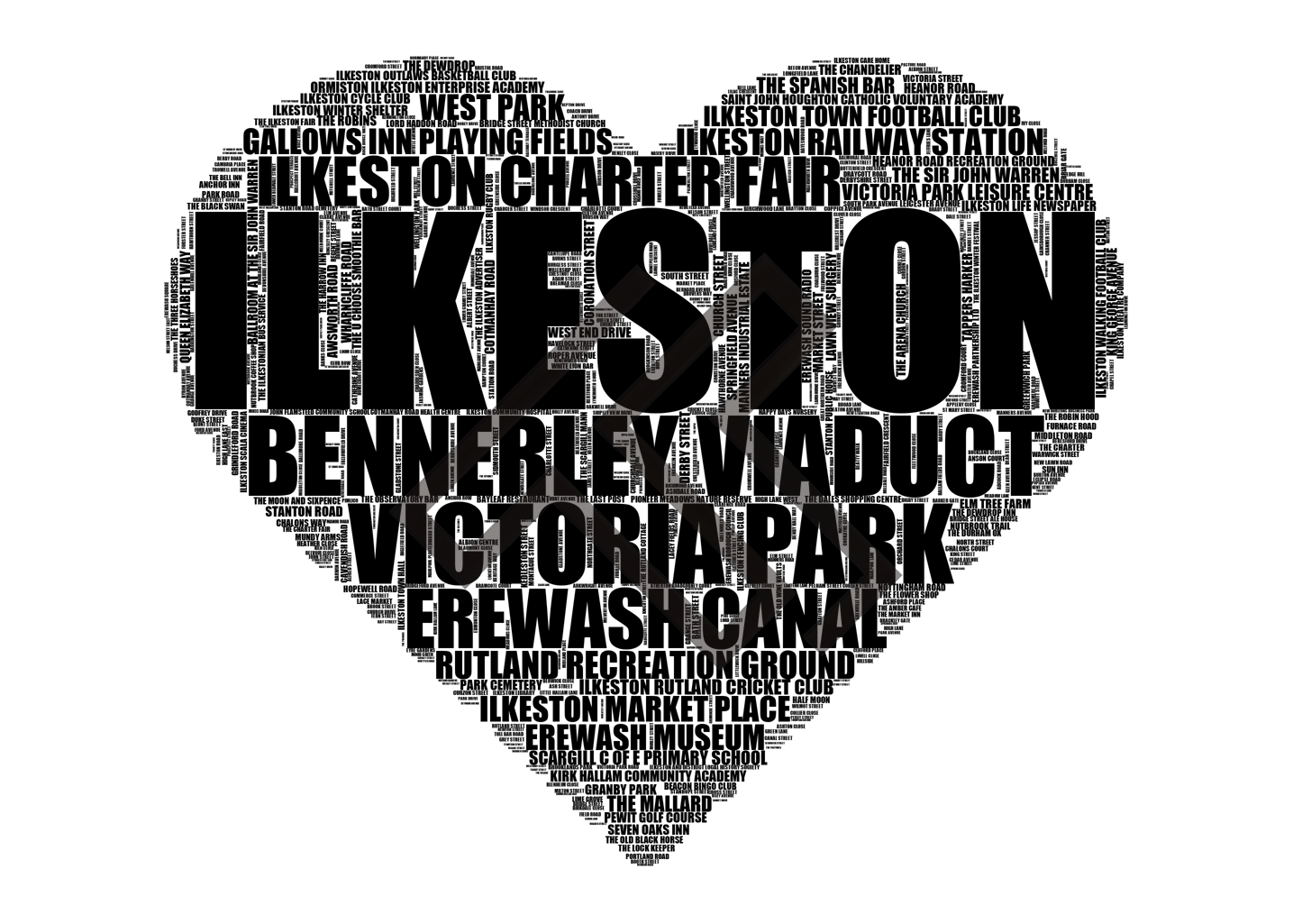 Ilkeston - Premium Typographic Word Cloud Prints, Posters & Gifts