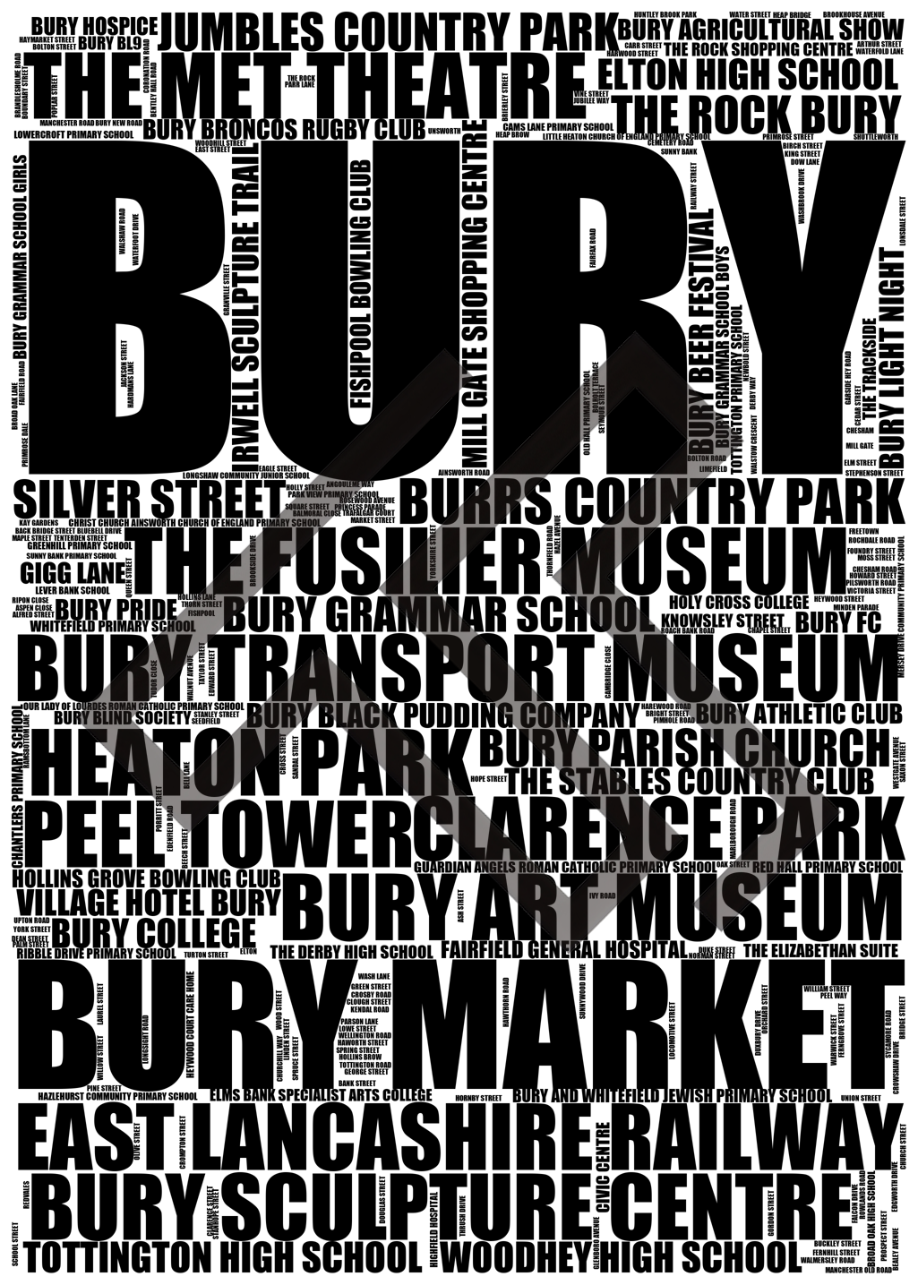 Bury - Premium Typographic Word Cloud Prints, Posters & Gifts