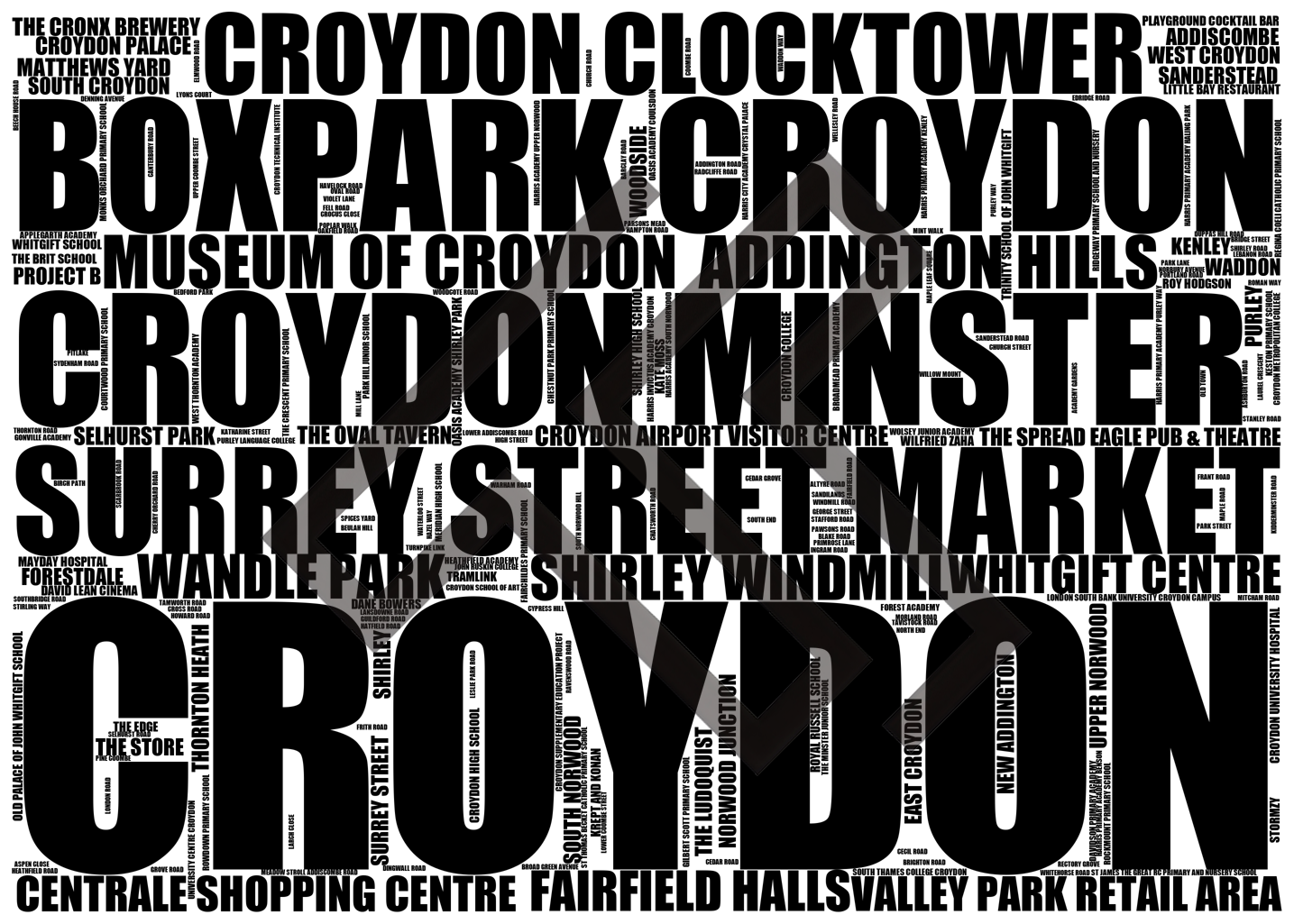 Croydon - Premium Typographic Word Cloud Prints, Posters & Gifts