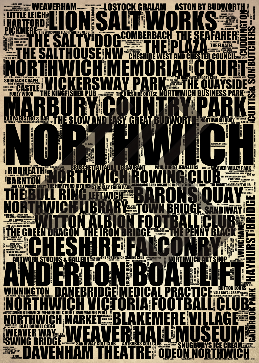 Northwich - Premium Typographic Word Cloud Prints, Posters & Gifts