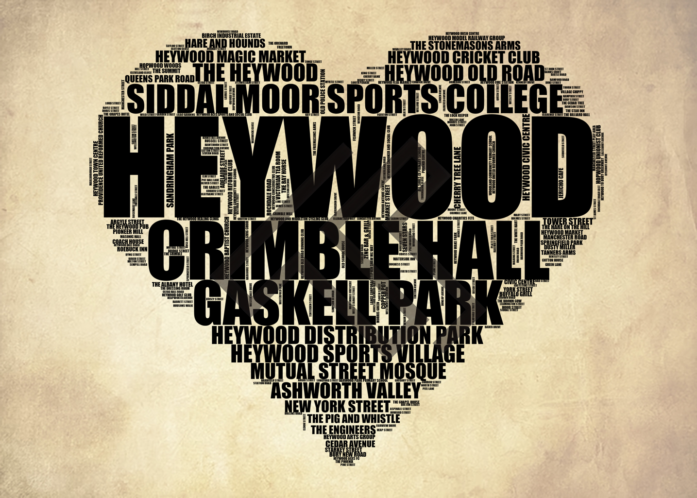 Heywood - Premium Typographic Word Cloud Prints, Posters & Gifts