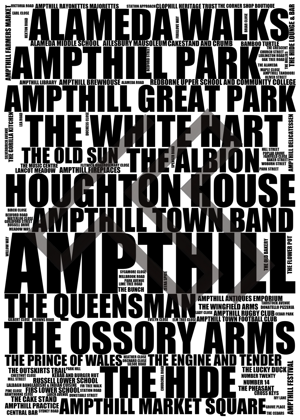 Ampthill - Premium Typographic Word Cloud Prints, Posters & Gifts