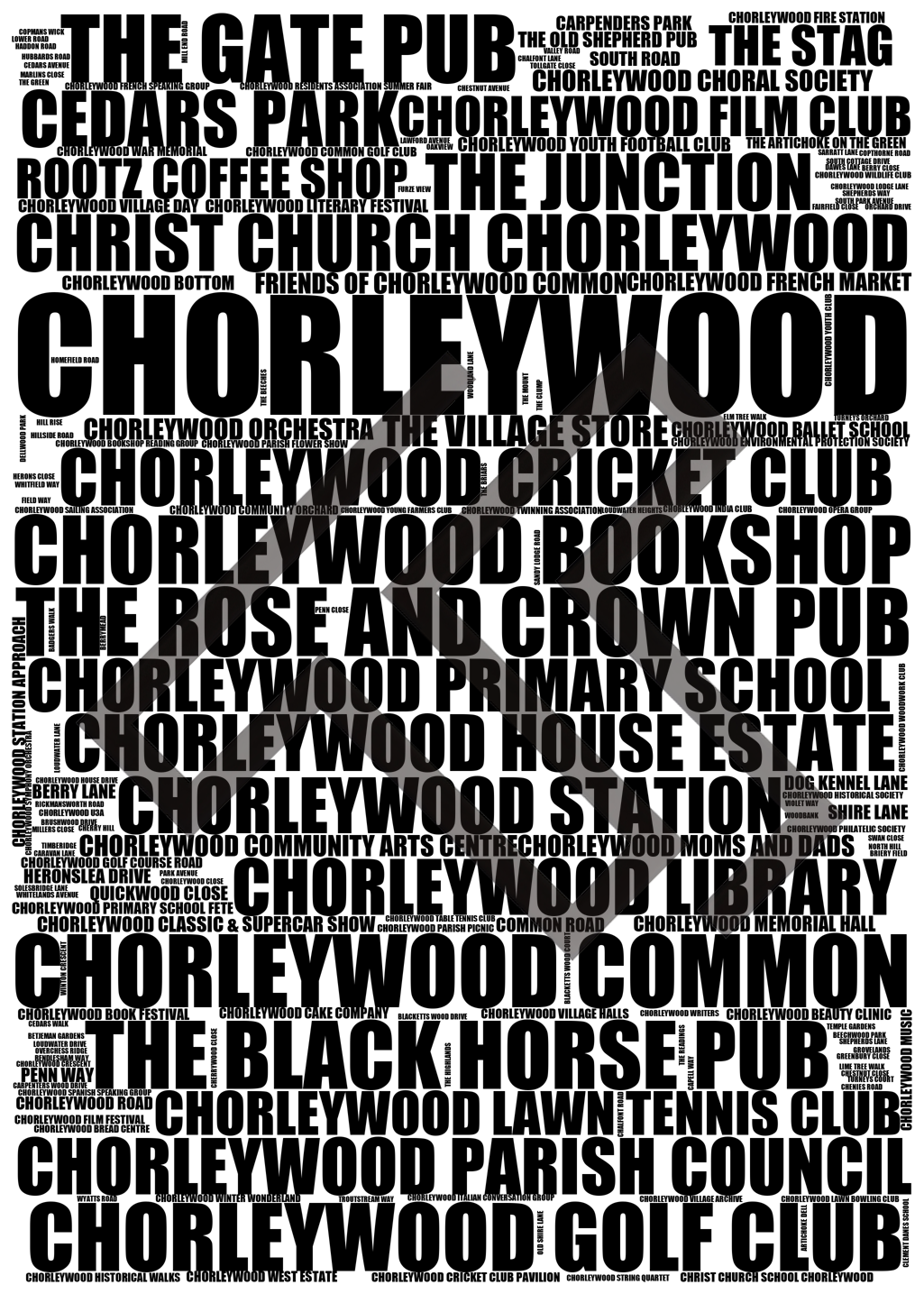 Chorleywood - Premium Typographic Word Cloud Prints, Posters & Gifts