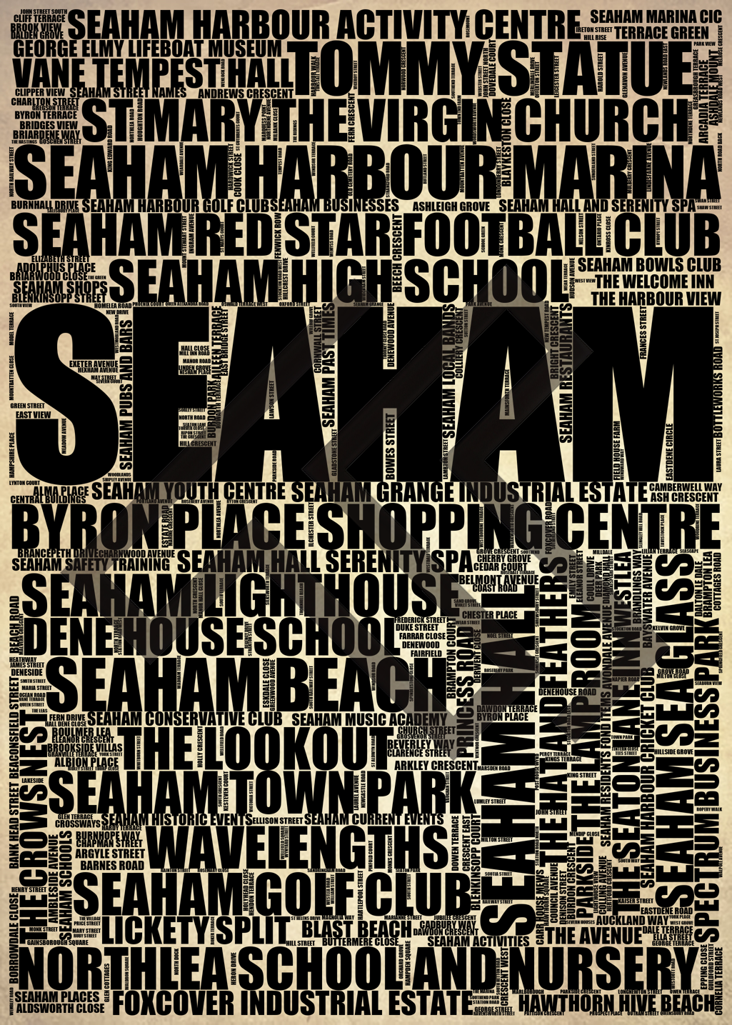 Seaham - Premium Typographic Word Cloud Prints, Posters & Gifts