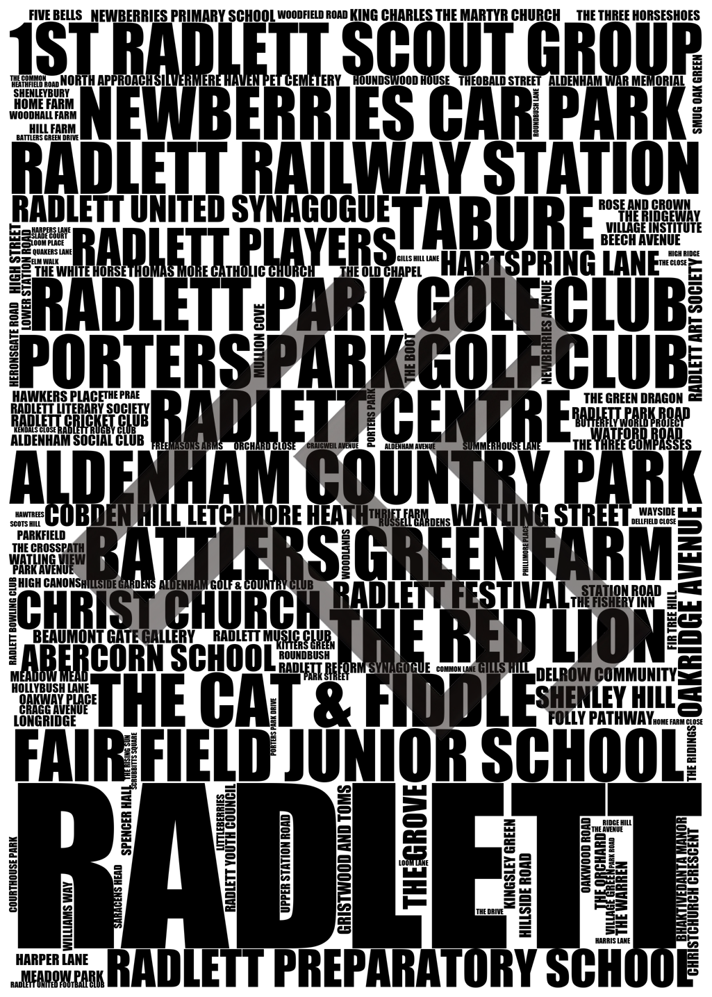 Radlett - Premium Typographic Word Cloud Prints, Posters & Gifts