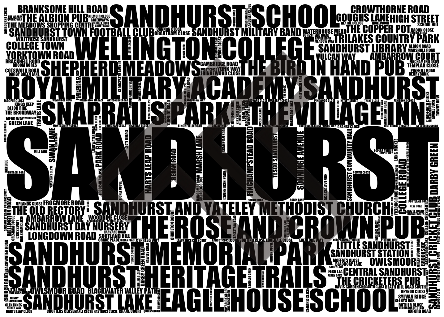 Sandhurst - Premium Typographic Word Cloud Prints, Posters & Gifts