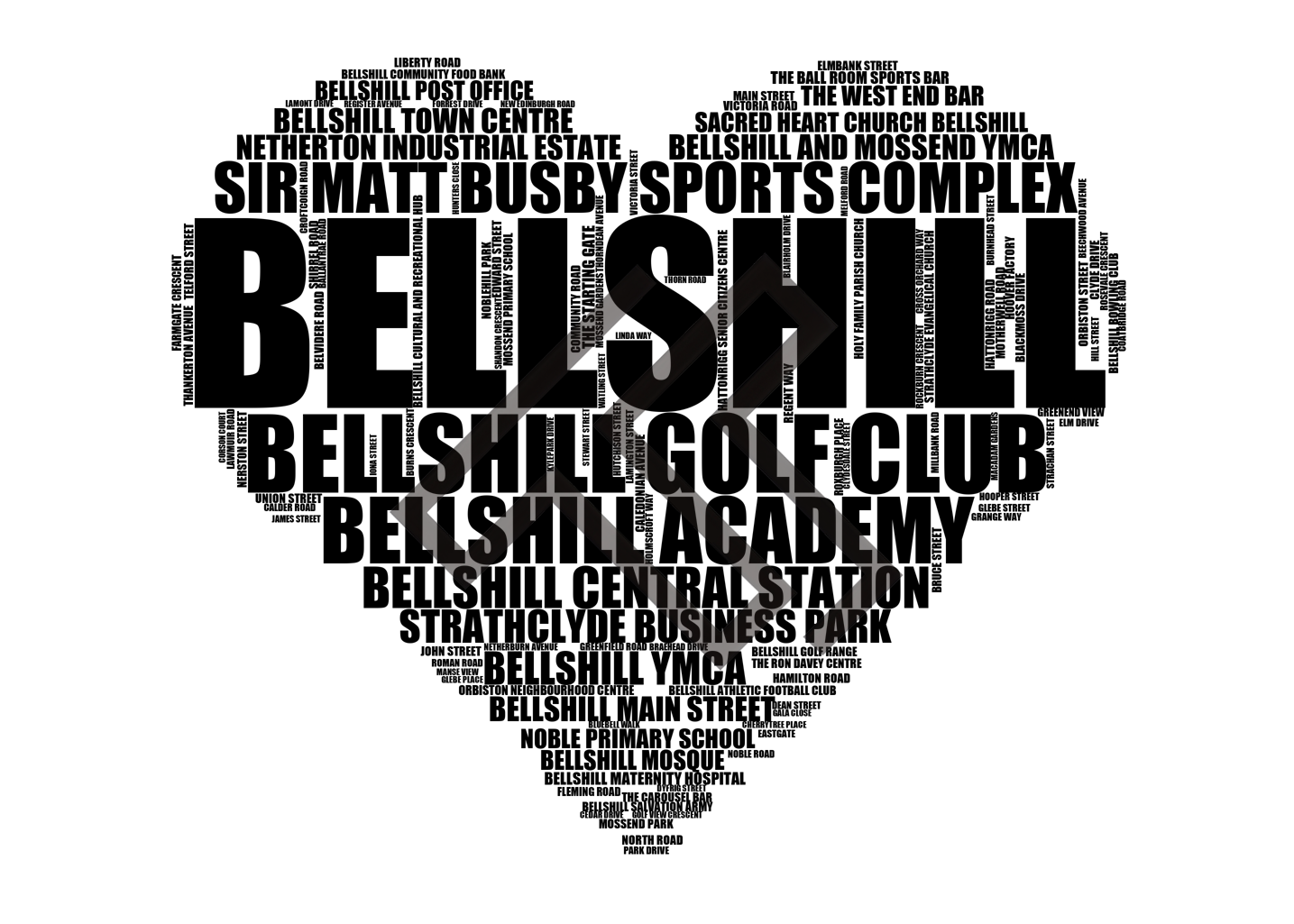 Bellshill - Premium Typographic Word Cloud Prints, Posters & Gifts