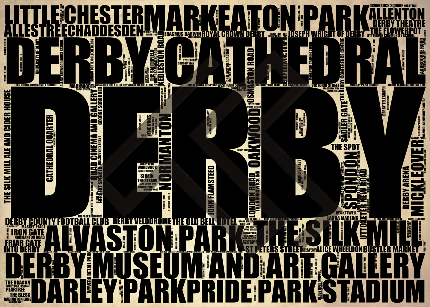 Derby - Premium Typographic Word Cloud Prints, Posters & Gifts