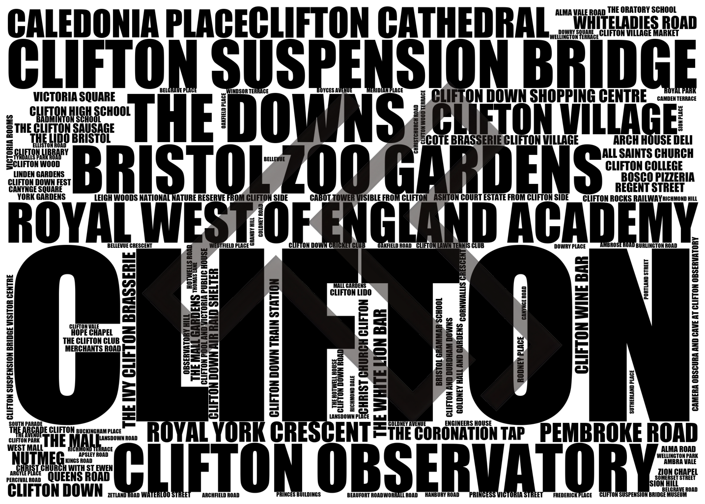 Clifton - Premium Typographic Word Cloud Prints, Posters & Gifts