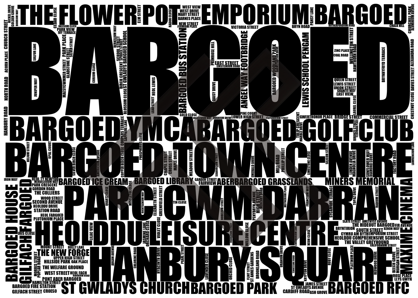 Bargoed - Premium Typographic Word Cloud Prints, Posters & Gifts