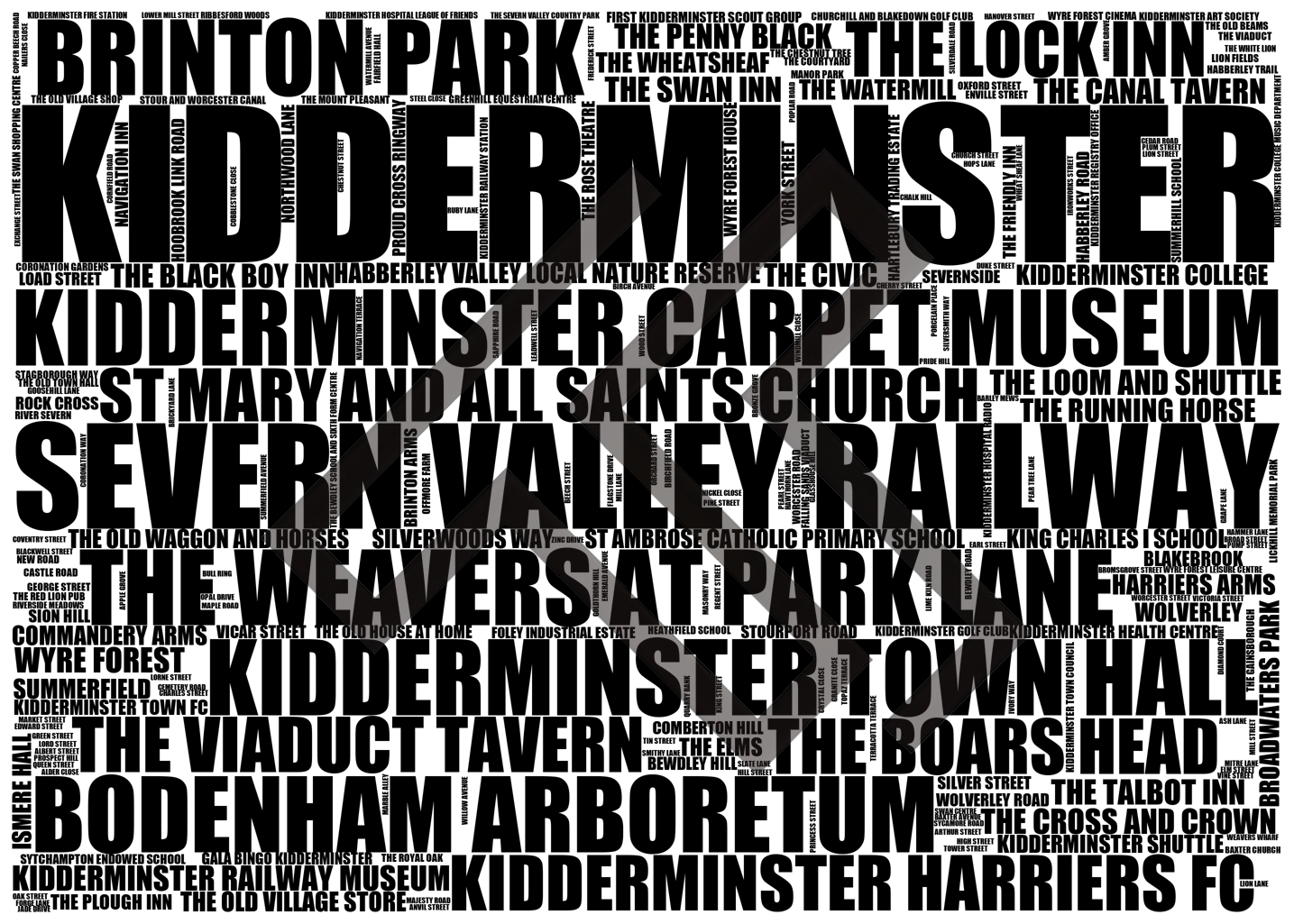 Kidderminster - Premium Typographic Word Cloud Prints, Posters & Gifts