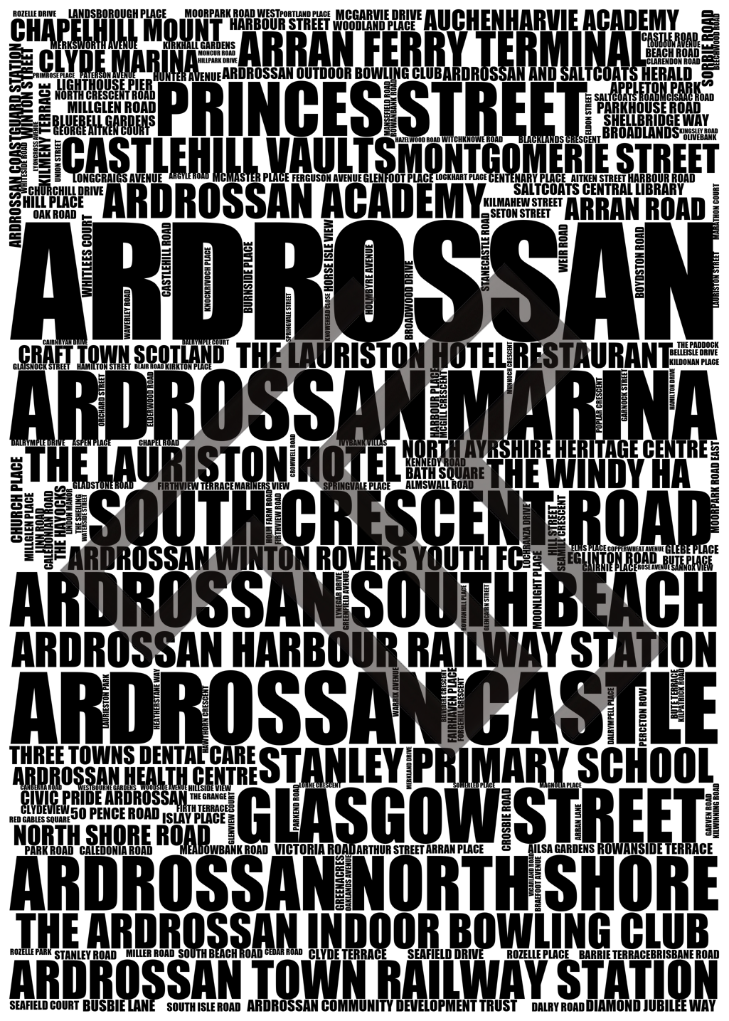 Ardrossan - Premium Typographic Word Cloud Prints, Posters & Gifts