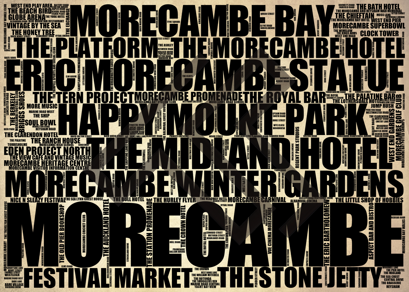 Morecambe - Premium Typographic Word Cloud Prints, Posters & Gifts