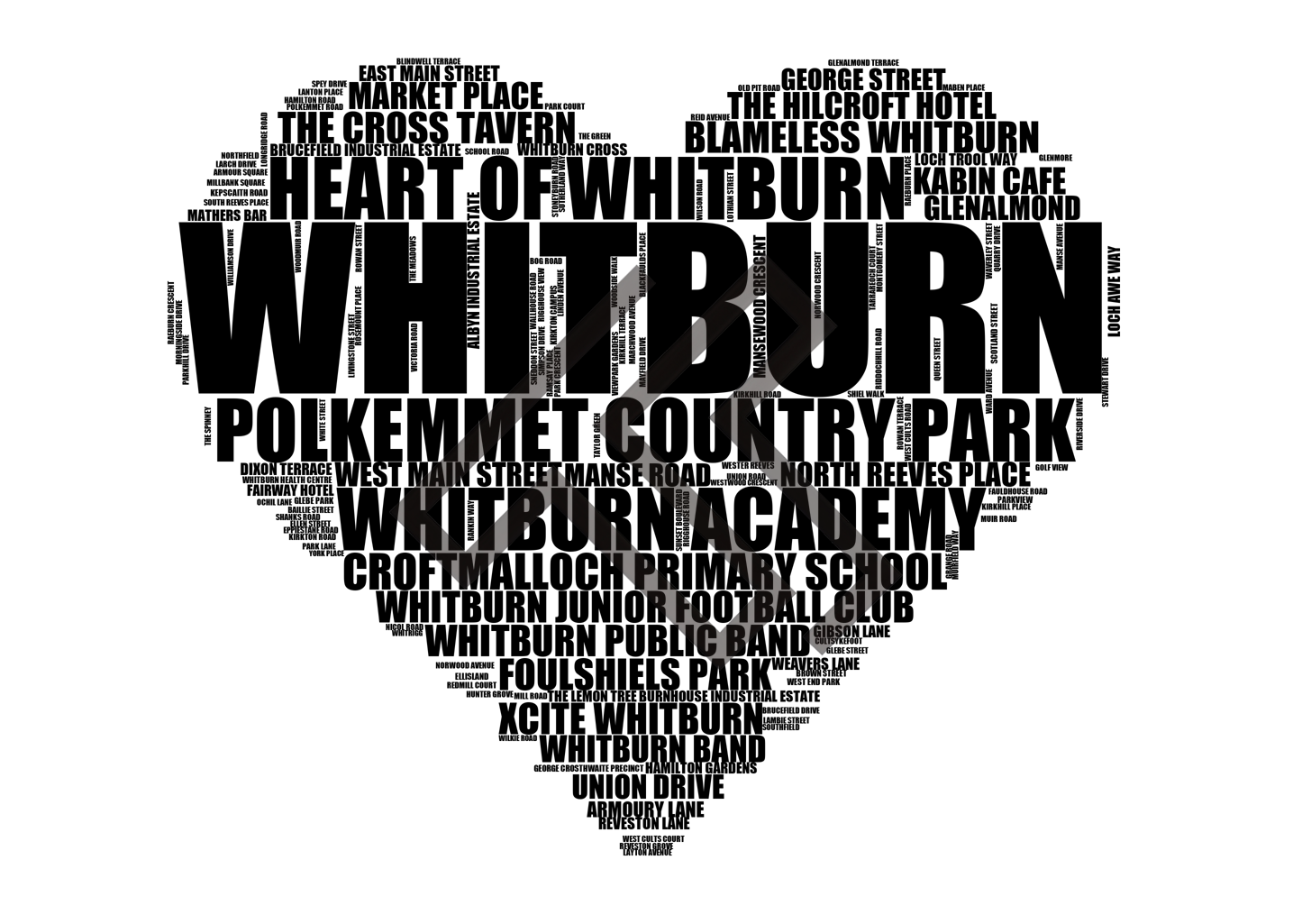 Whitburn - Premium Typographic Word Cloud Prints, Posters & Gifts