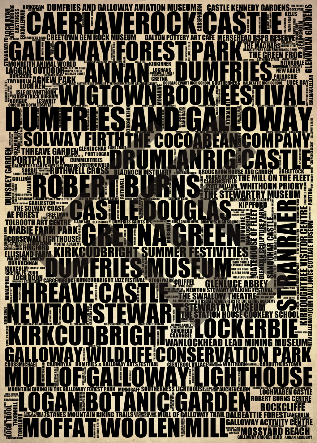 Dumfries and Galloway - Premium Typographic Word Cloud Prints, Posters & Gifts