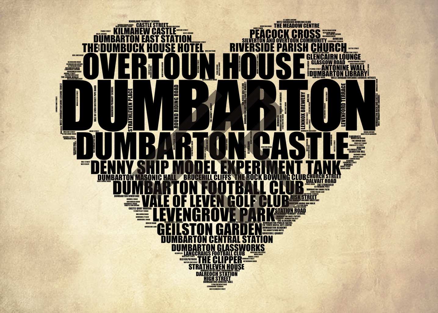 Dumbarton - Premium Typographic Word Cloud Prints, Posters & Gifts