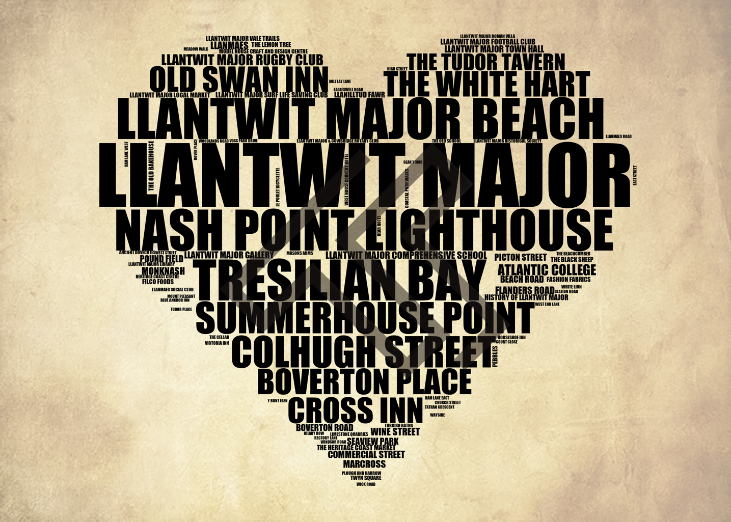 Llantwit Major - Premium Typographic Word Cloud Prints, Posters & Gifts