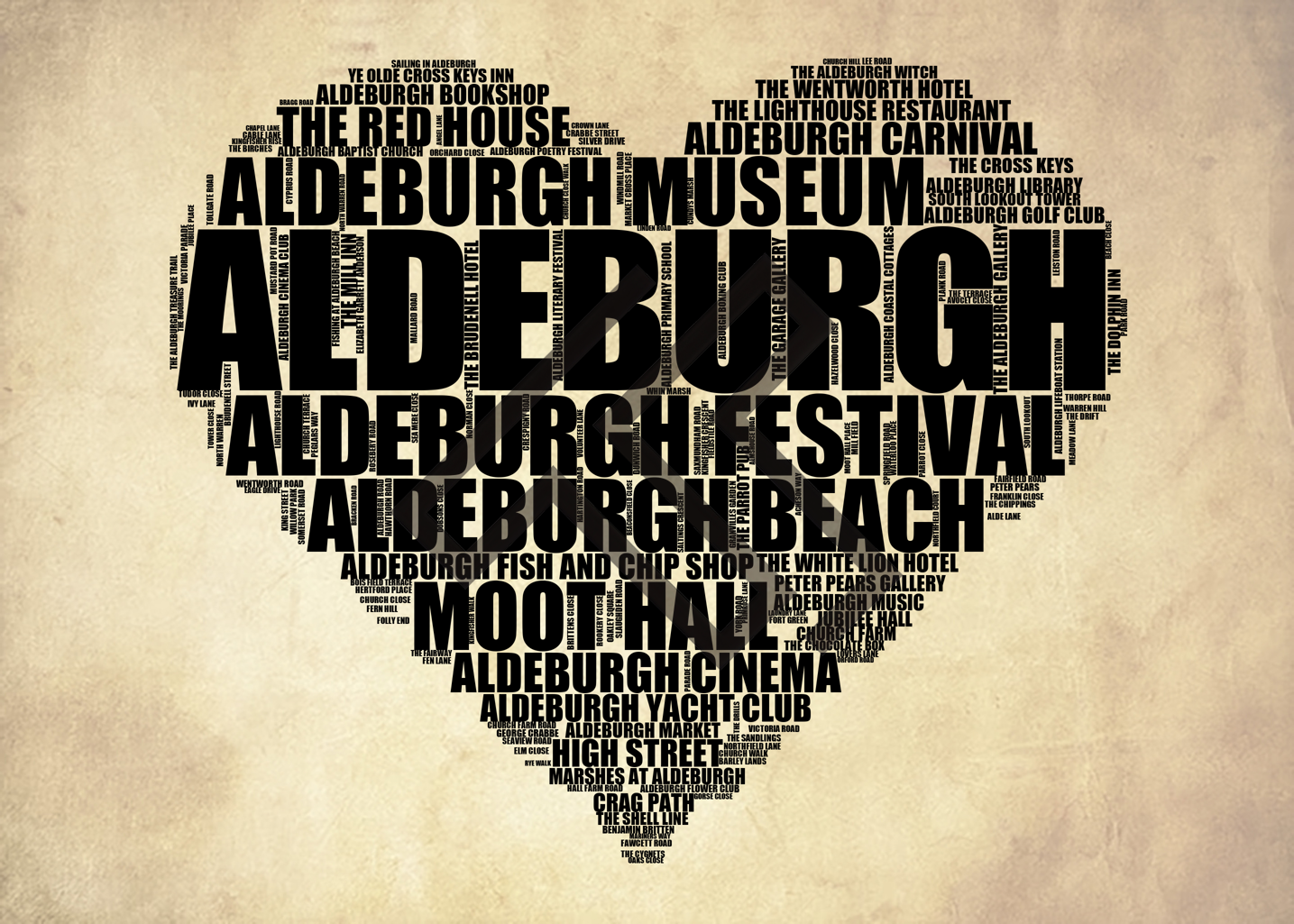 Aldeburgh - Premium Typographic Word Cloud Prints, Posters & Gifts