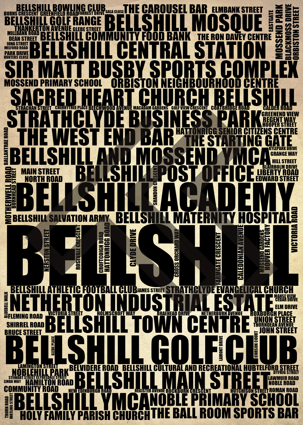 Bellshill - Premium Typographic Word Cloud Prints, Posters & Gifts