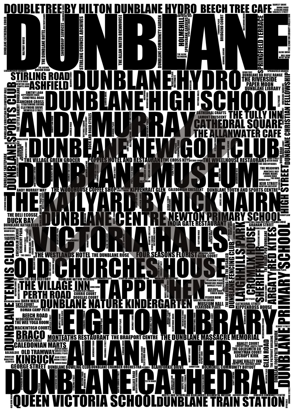 Dunblane - Premium Typographic Word Cloud Prints, Posters & Gifts