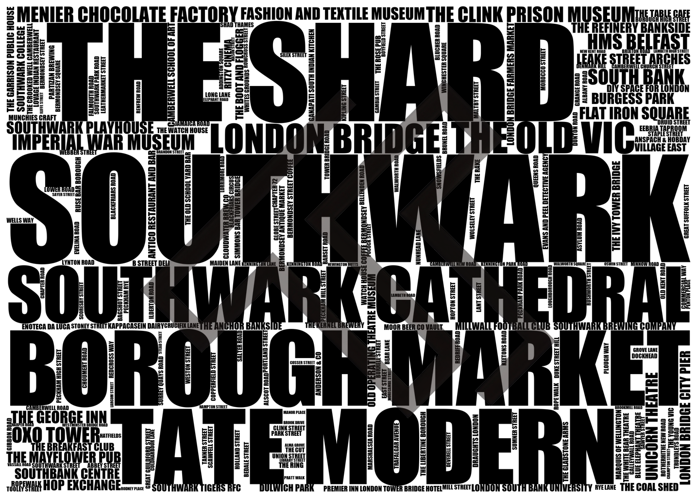 Southwark - Premium Typographic Word Cloud Prints, Posters & Gifts