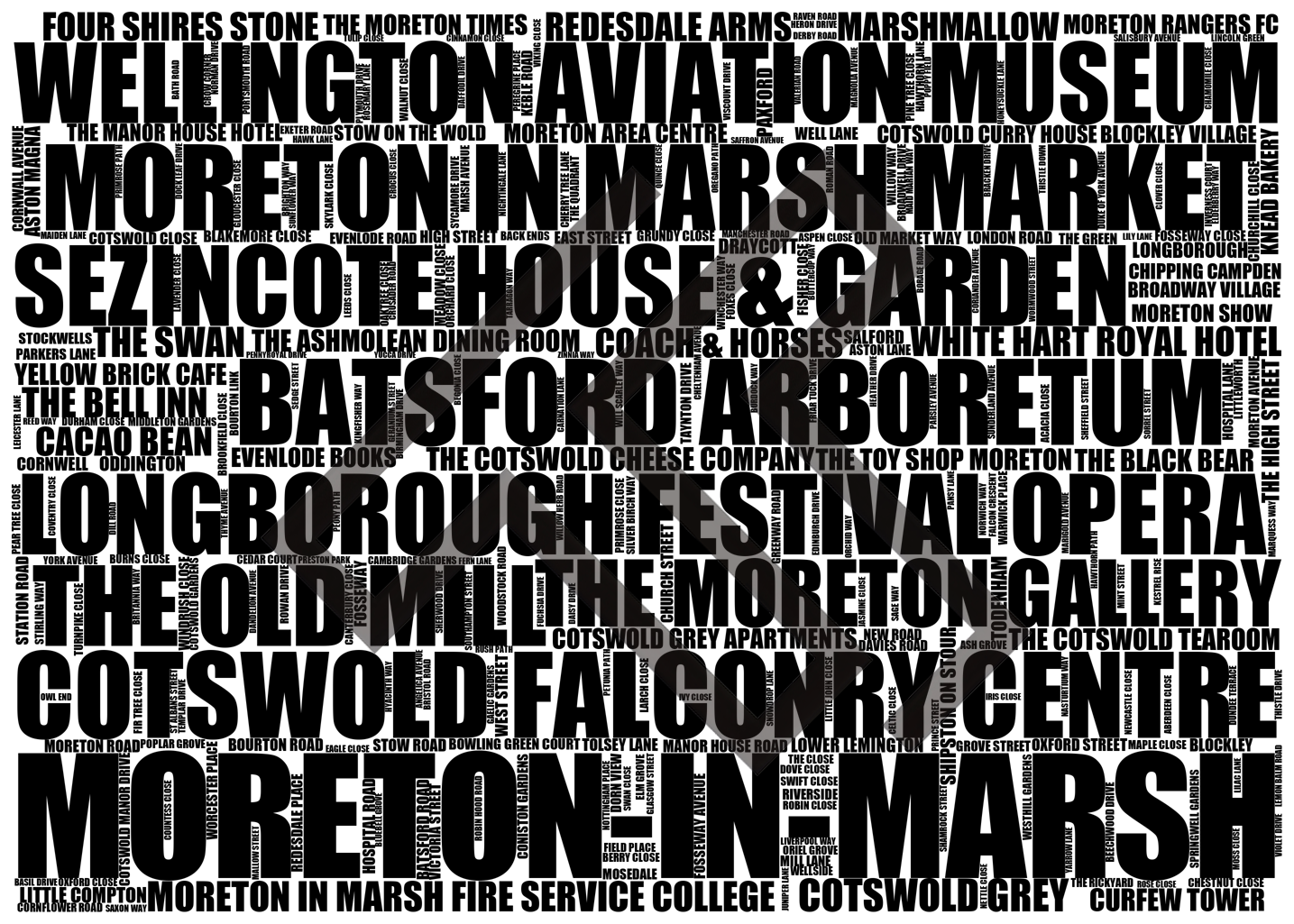 Moreton-in-Marsh - Premium Typographic Word Cloud Prints, Posters & Gifts